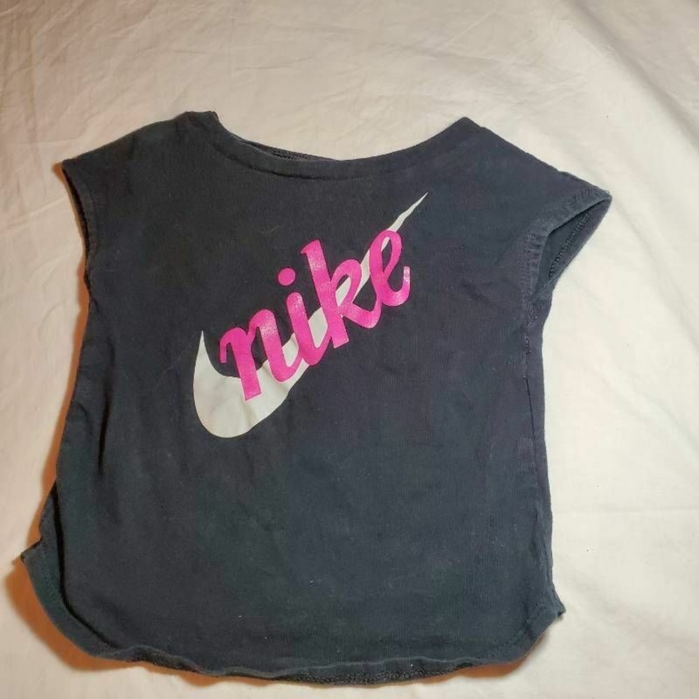 Nike Baby Girls T-Shirt Black Spell Out Crew Neck Cap Sleeve 100% Cotton 18 M